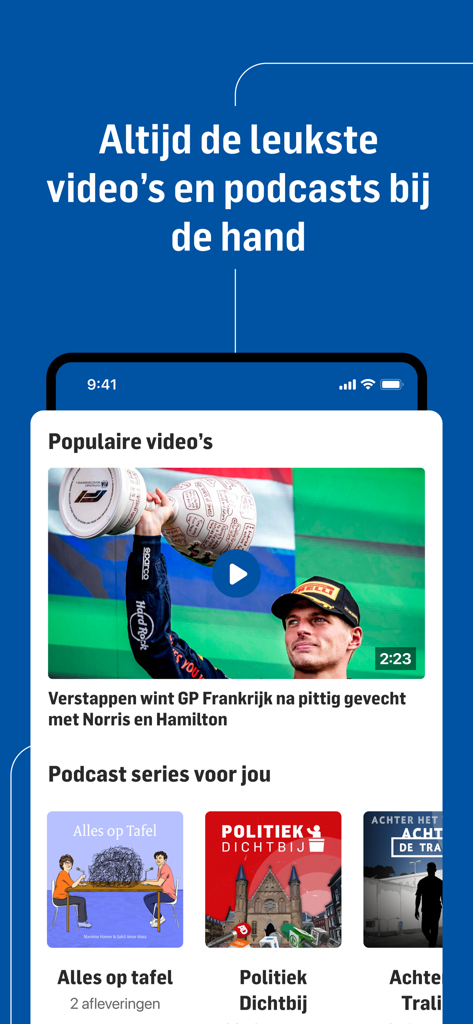 PZC nieuws - PZC nieuws app interface showing a section for popular videos and Dutch podcast series