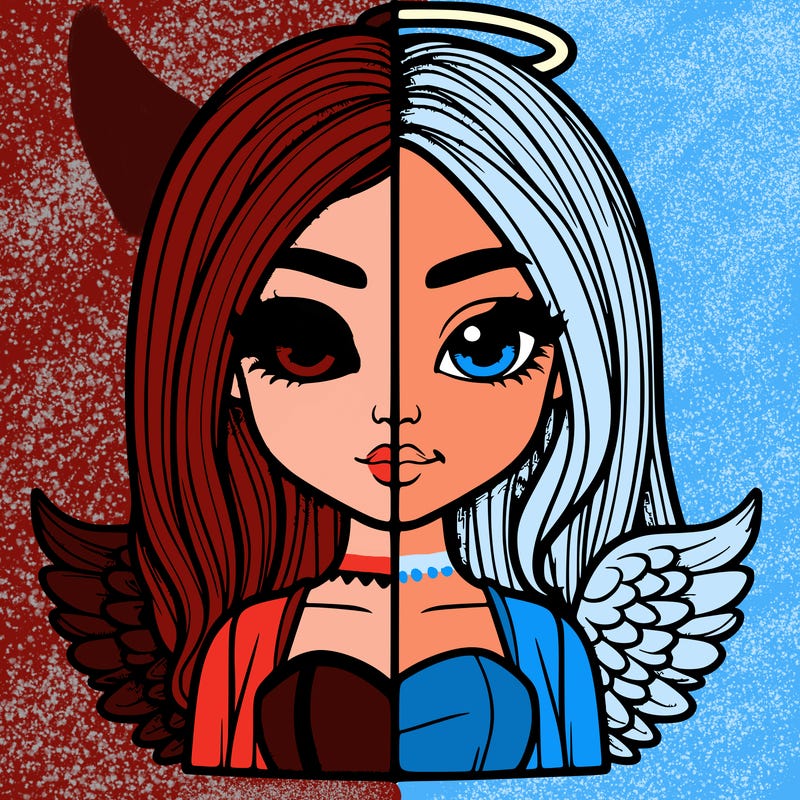 realistic girl half devil half angel