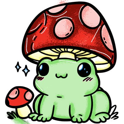 a cute frog with a mushroom hat