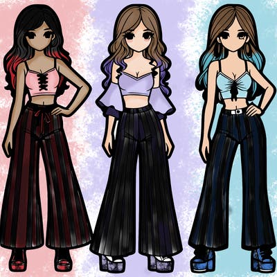 girls with flare pants and crop tops realistic