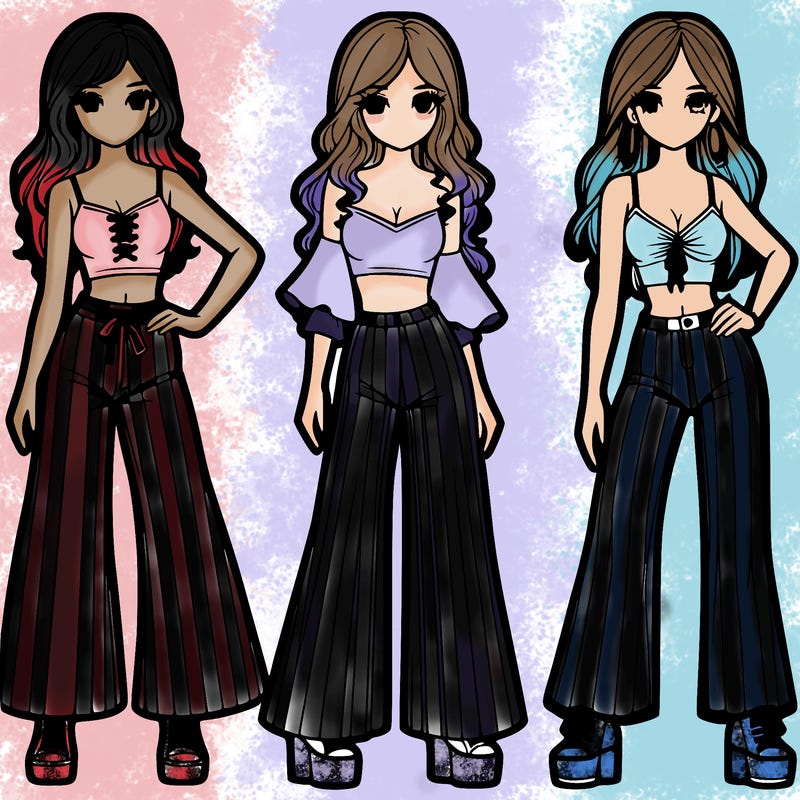 girls with flare pants and crop tops realistic