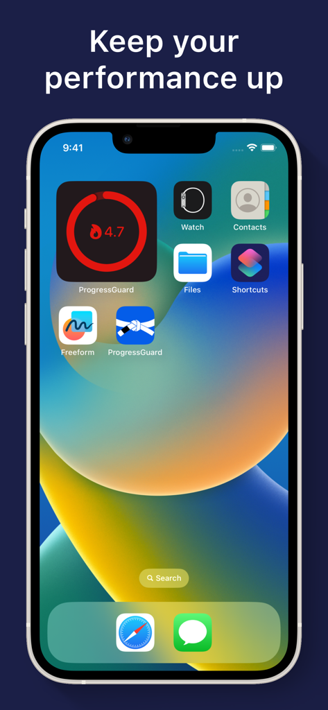Martial Arts Training Journal - iPhone home screen showing the ProgressGuard performance tracking widget for martial arts athletes