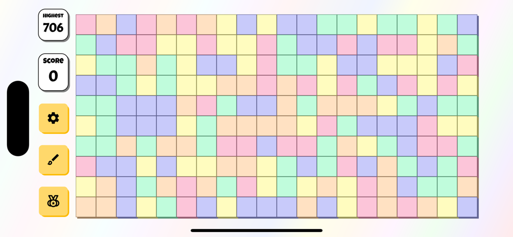 ABCDE Game - A minimalist interface showing a colorful grid of pastel blocks and score trackers in the ABCDE Game.