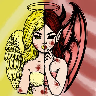 realistic angel half demon