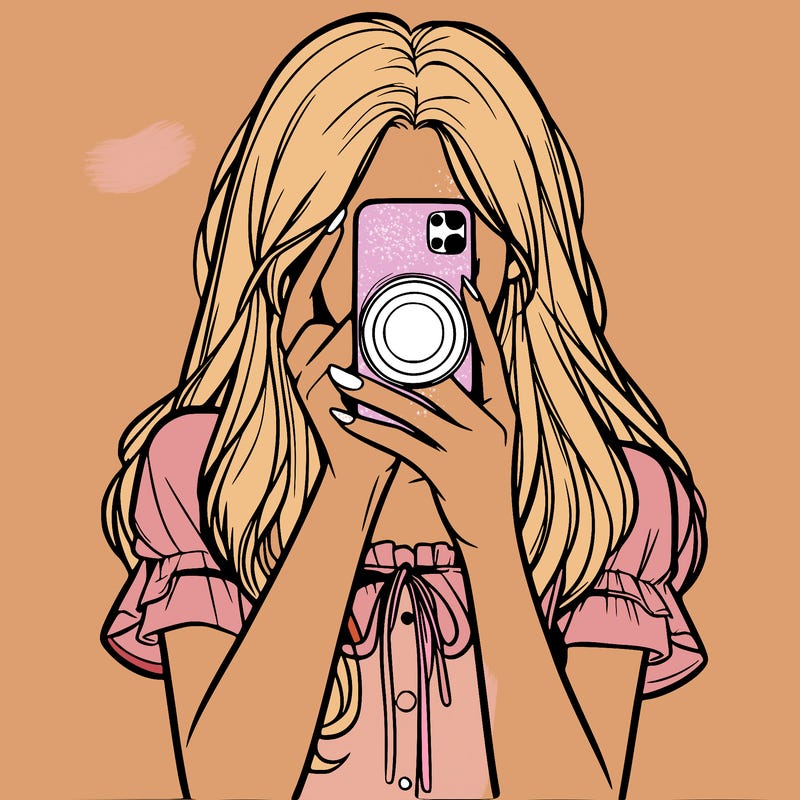 a realistic girl holding her phone taking pictures