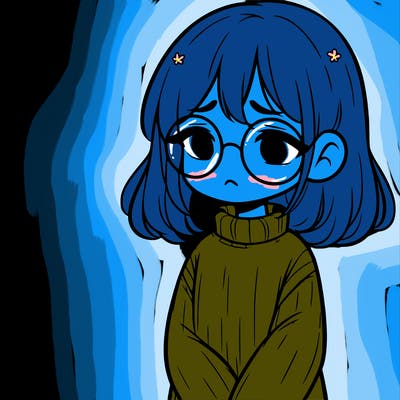 sad girl with glasses in a sweater