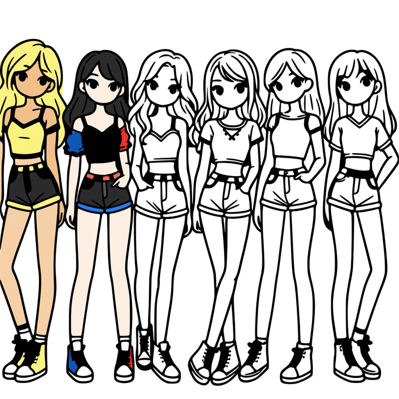 a group of girls wearing crop tops and shorts