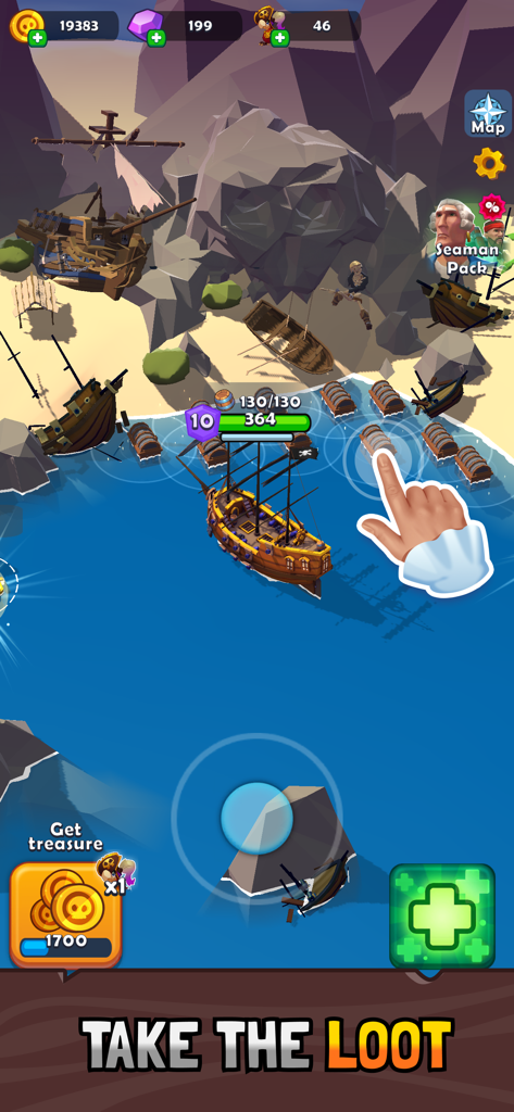 Pirate Raid: Caribbean Battle - Un navire pirate collectant des tonneaux de butin flottants dans la mer des Caraïbes