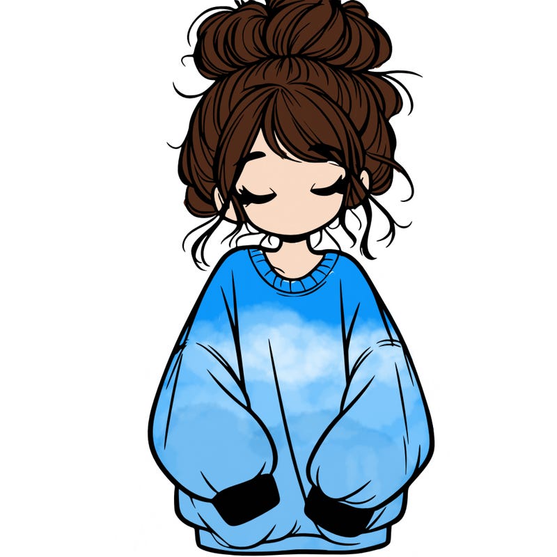 girl with baggy sweatshirt and messy bun