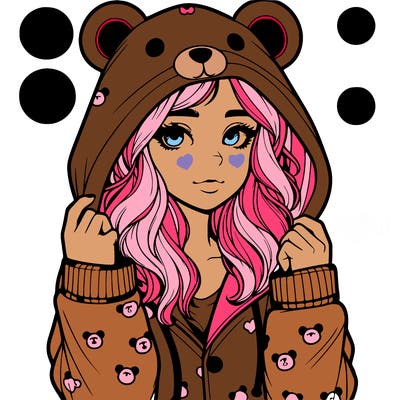 realistic girl in a animal pjs hoodie
