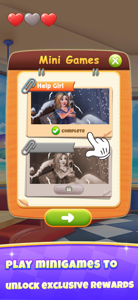 Cooking Journey: Food Games - A menu showing mini games in Cooking Journey where players can help a girl to unlock rewards.
