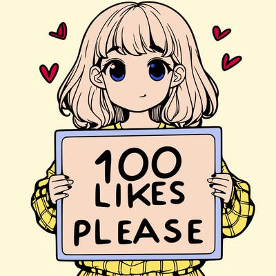 a girl holding a sign saying 100 likes please