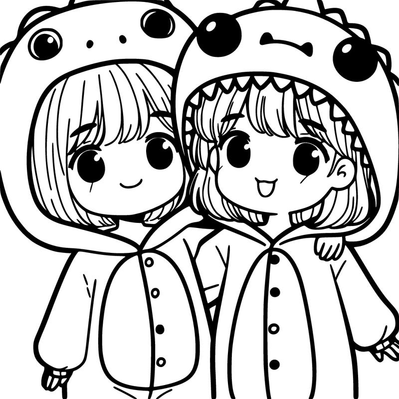 girl wearing a dinosaur wunsie with her best friend