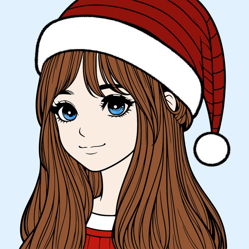 realistic girl with realistic santa hat