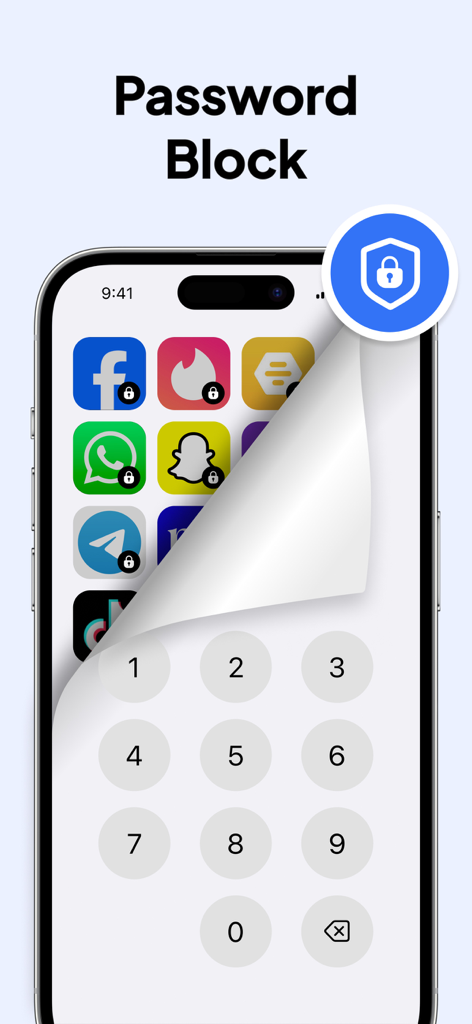 Super App Lock: Lock Apps - iPhone screen displaying locked app icons and a numeric keypad for PIN entry