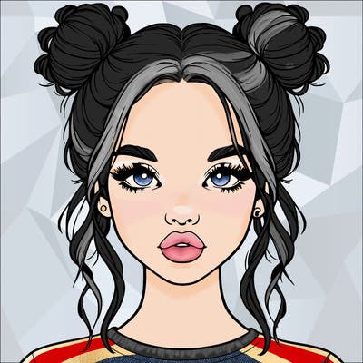 realistic girl with two buns in hair and lips