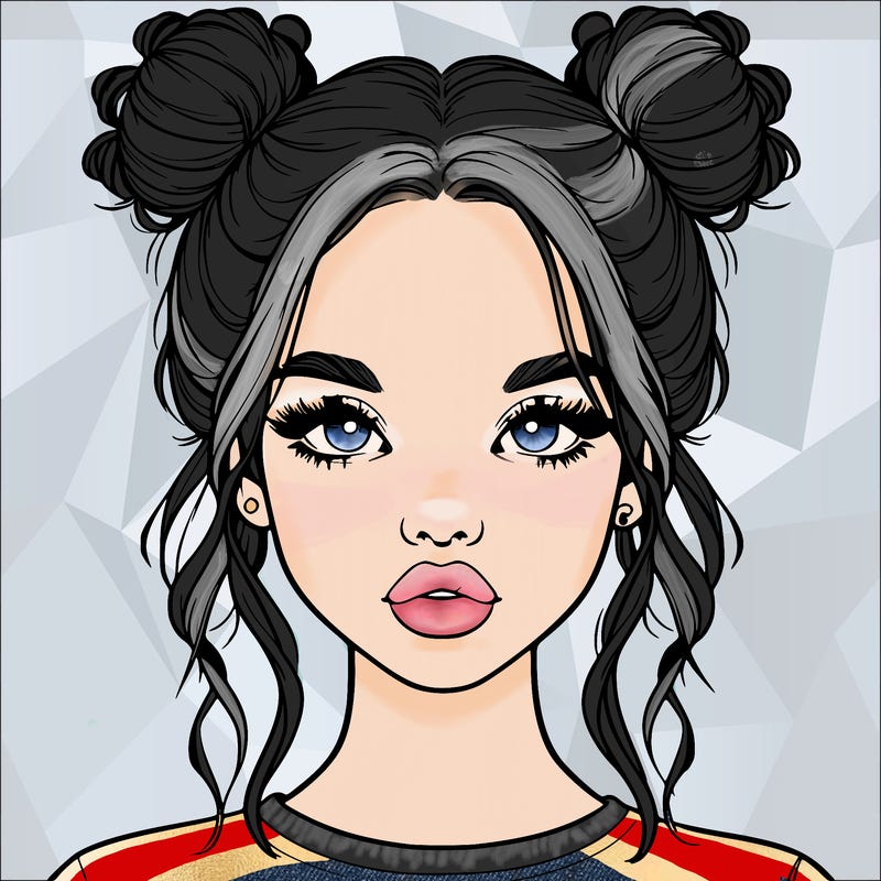 realistic girl with two buns in hair and lips