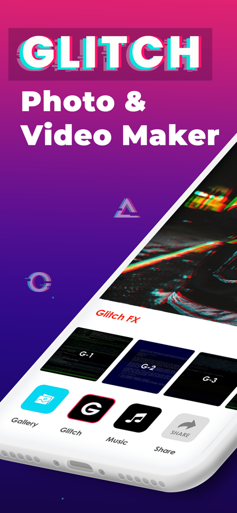 Glitch.Video - Interface of the Glitch Video app showing creative photo and video distortion effects