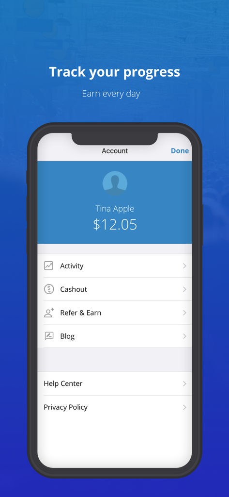 ySense - ySense app account screen showing user earnings and cashout options