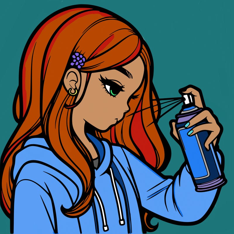 a realistic girl spray painting