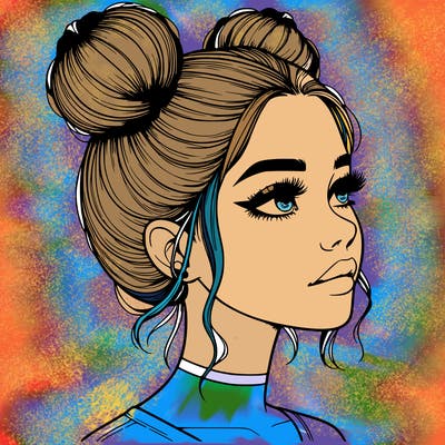 realistic girl with buns on the top of her head