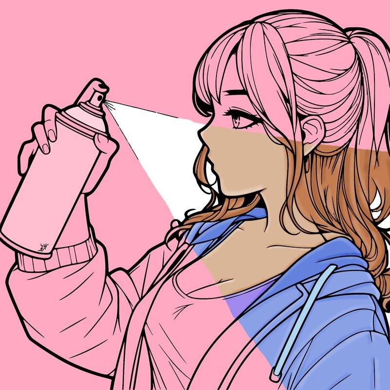 a realistic girl spray, painting