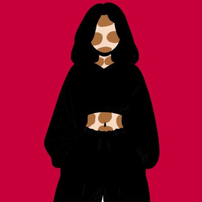 realistic girl faceless with baggy pants and a crop top