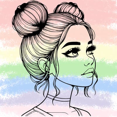 realistic girl with buns on the top of her head