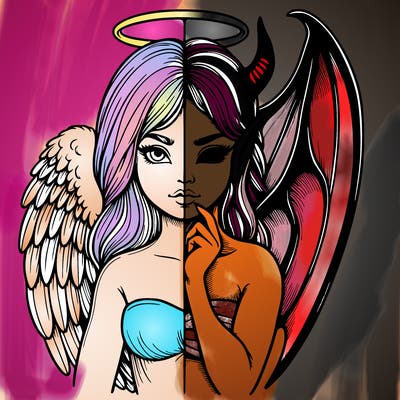 realistic angel half demon