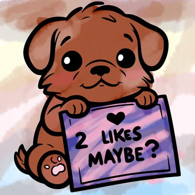 a puppy holding a sign that says 2 likes maybe?