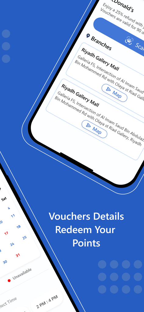 Pantalla de la aplicación Olar que muestra los detalles de los cupones y las opciones de canje de puntos de recompensa.