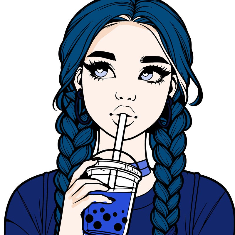 realistic girl with braided hair drinking boba