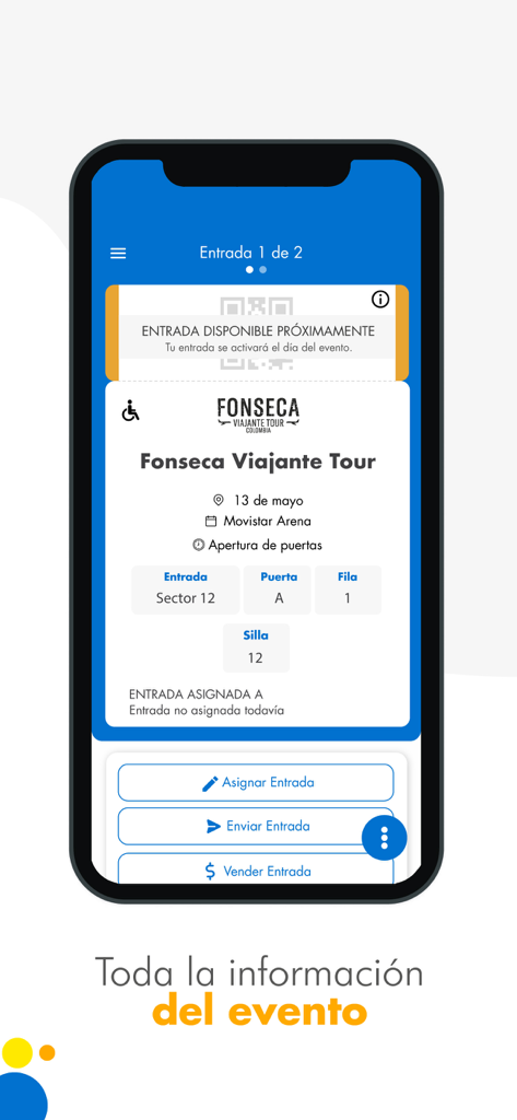 Digital concert ticket details on the Tuboleta Pass mobile app interface