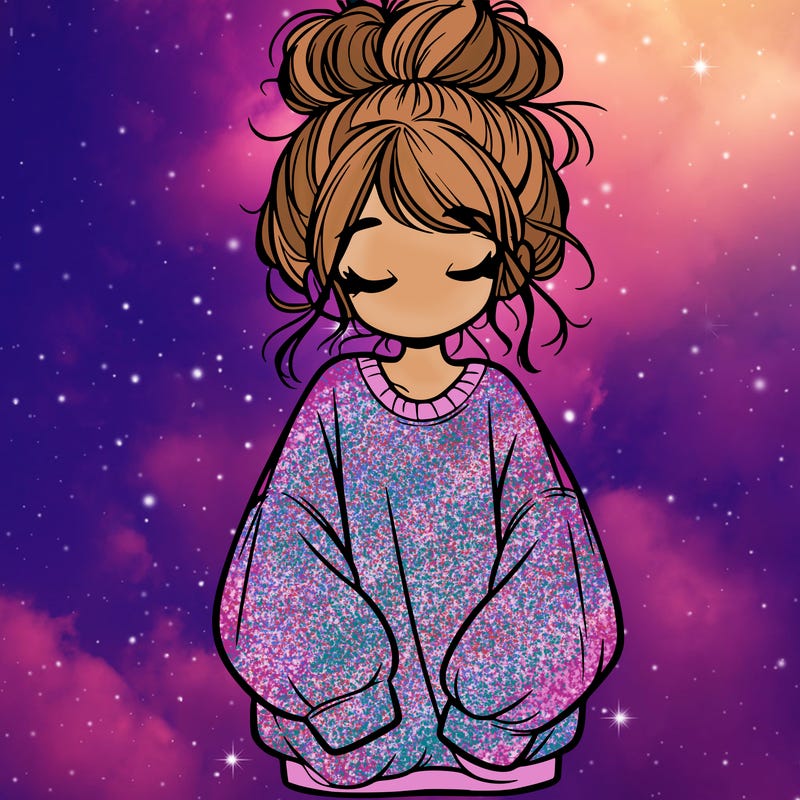 girl with baggy sweatshirt and messy bun