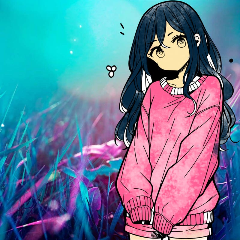 manga teen girl  in a sweater and baggy pants