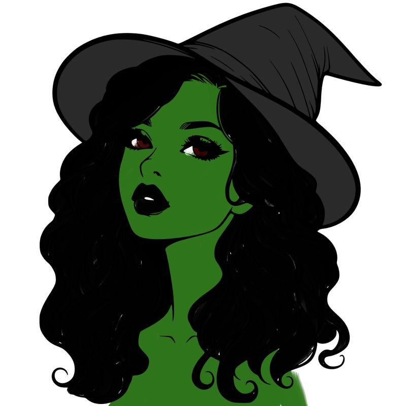 realistic witch girl with wavy hair and lips
