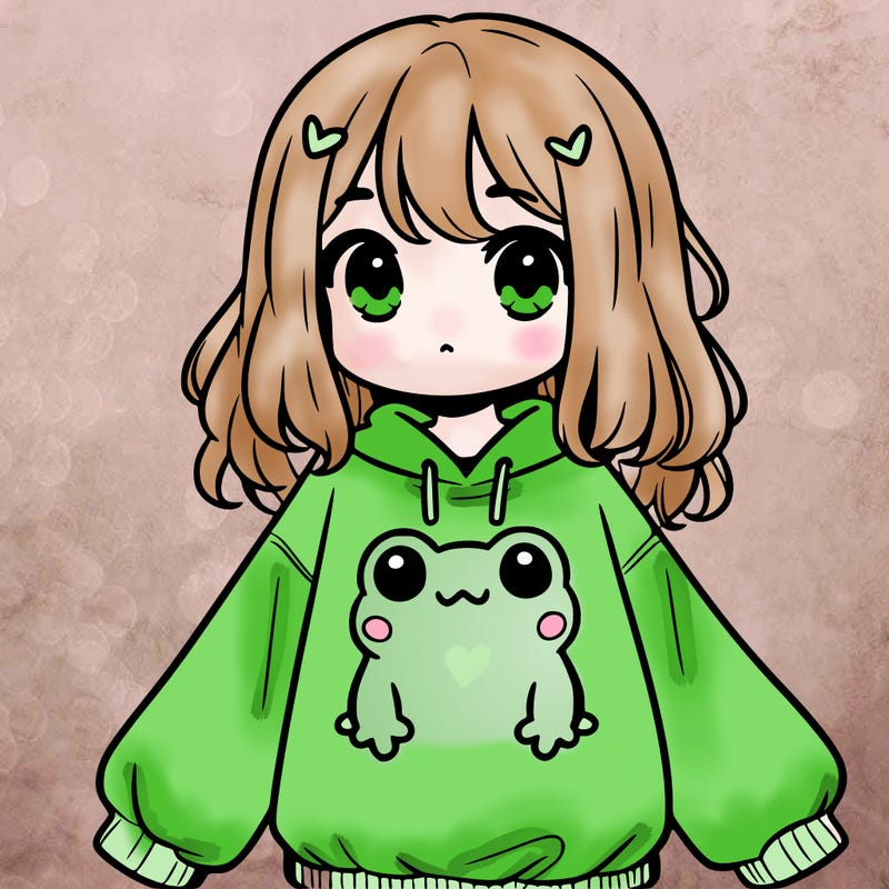 girl wearing frogging sweatshirt