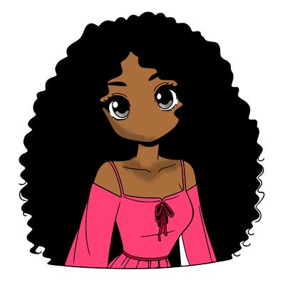a black anime girl with long afro hair
