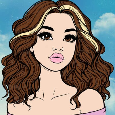 realistic girl with wavy hair and lips