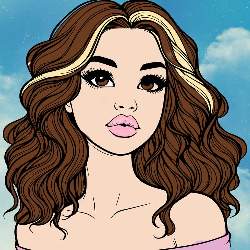 realistic girl with wavy hair and lips