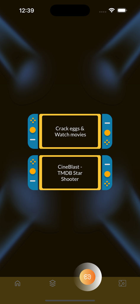 Main gaming menu interface for Read Progre app featuring Crack eggs and CineBlast mini-game options.