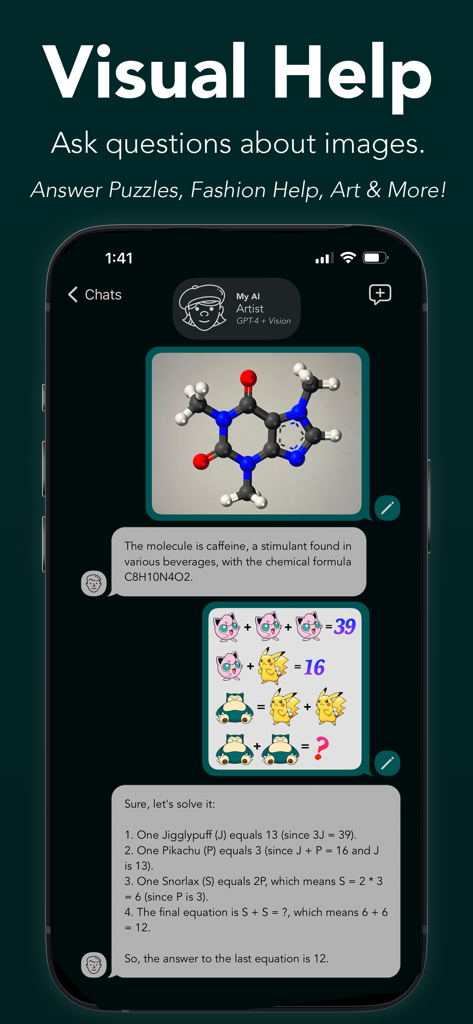 StudyAI - Web & Photo AI Tutor - StudyAI app interface demonstrating visual recognition for chemistry and math puzzles using GPT-4 Vision.