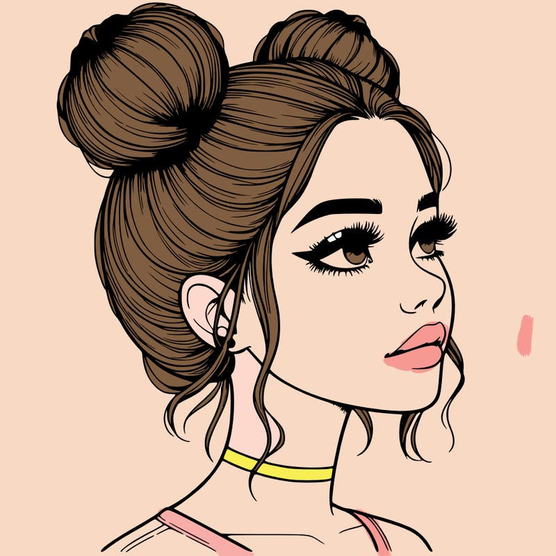 realistic girl with buns on the top of her head