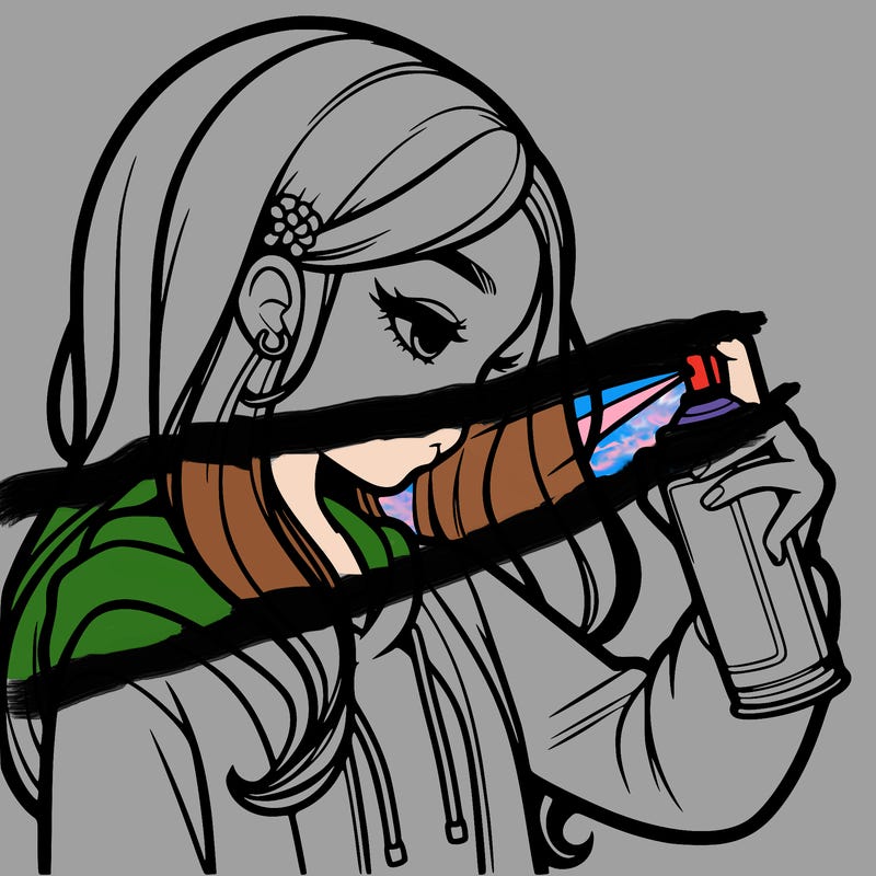 a realistic girl spray painting