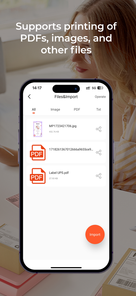 Munbyn Print - Smartphone screen displaying the file import interface of Munbyn Print app for PDF and image printing