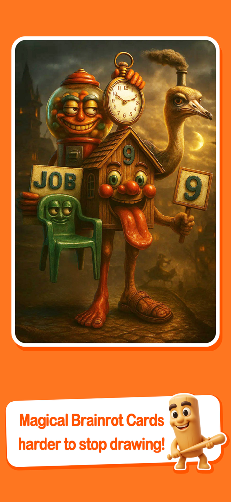 Brainrot Book - Una carta de coleccionista digital surrealista de la aplicación Brainrot Book con un personaje bizarro de múltiples caras.