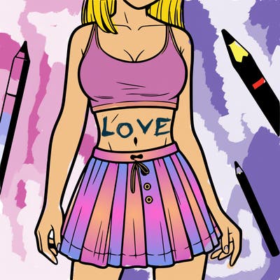 a woman wearing croptop and skirt