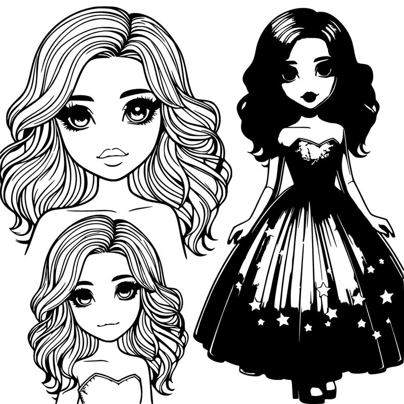 a realistic beautiful girl in a star purple dress