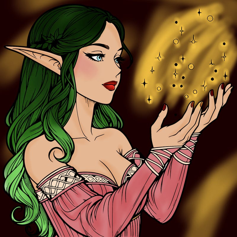 realistic elf girl doing magic