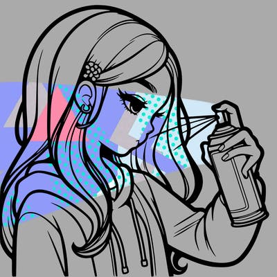 a realistic girl spray painting